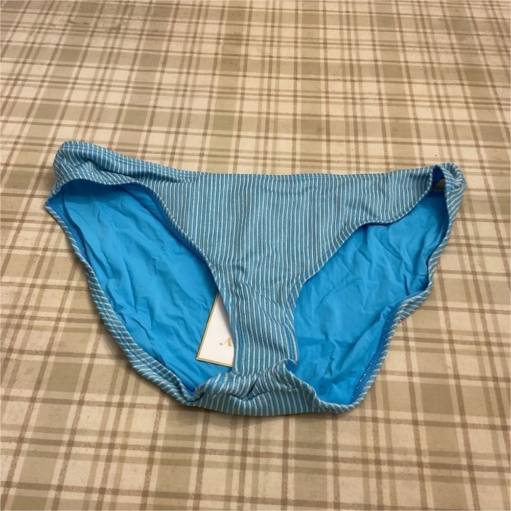 Andie‎ Mindy Kaling The Bikini Bottom Blue Metallic Stripe Swimsuit Size XL NWT